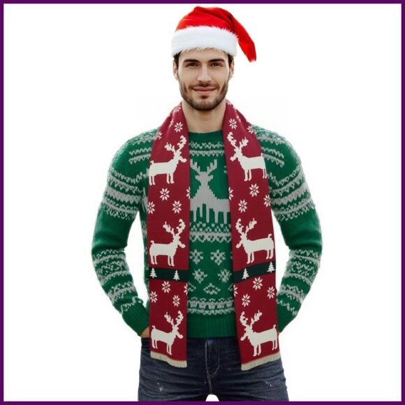 Unisex Winter Scarf Reindeer Snowflake Shawl Wrap 71
